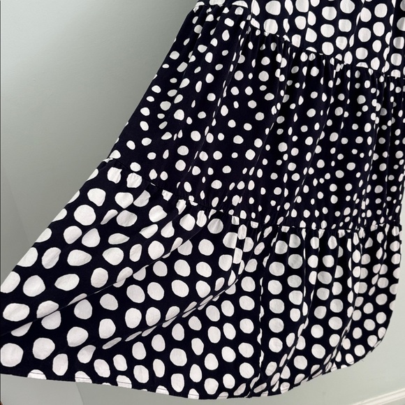 LOFT Maxi Dress size large navy blue and white polka dots tiered flutter sleeve - Picture 4 of 14